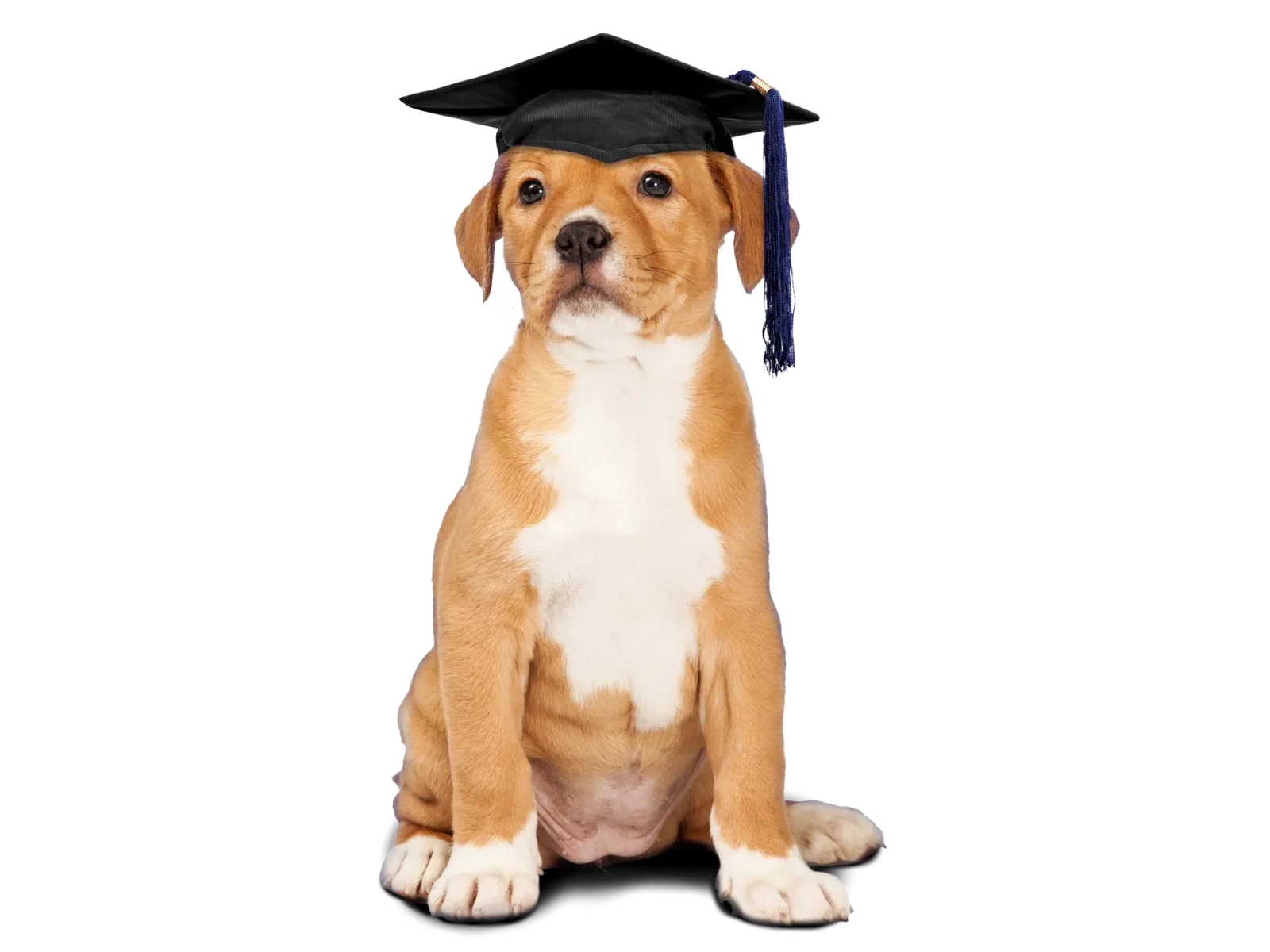 Puppy with graduation cap.